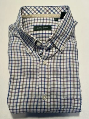 BOBBY JONES GOLF Men’s 100% Linen Dress Shirt Check Plaid Size Medium M 15/36 - Image 1 of 4