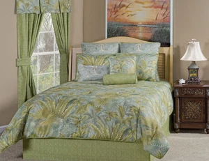 4pc Blue/Green Tropical Plants Design Comforter Set Full - Picture 1 of 1