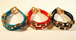 A Beautiful Geniune Leather Bracelet With Golden Oval Beads - Picture 1 of 5