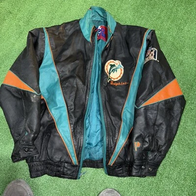Miami Dolphins NFL PRO PLAYER VTG 90’S Leather Jacket & Track Men's Medium - Image 1 of 4