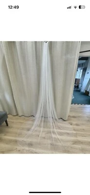 Crystal And Satin Edged Cathedral Length Wedding Veil - Image 1 of 3