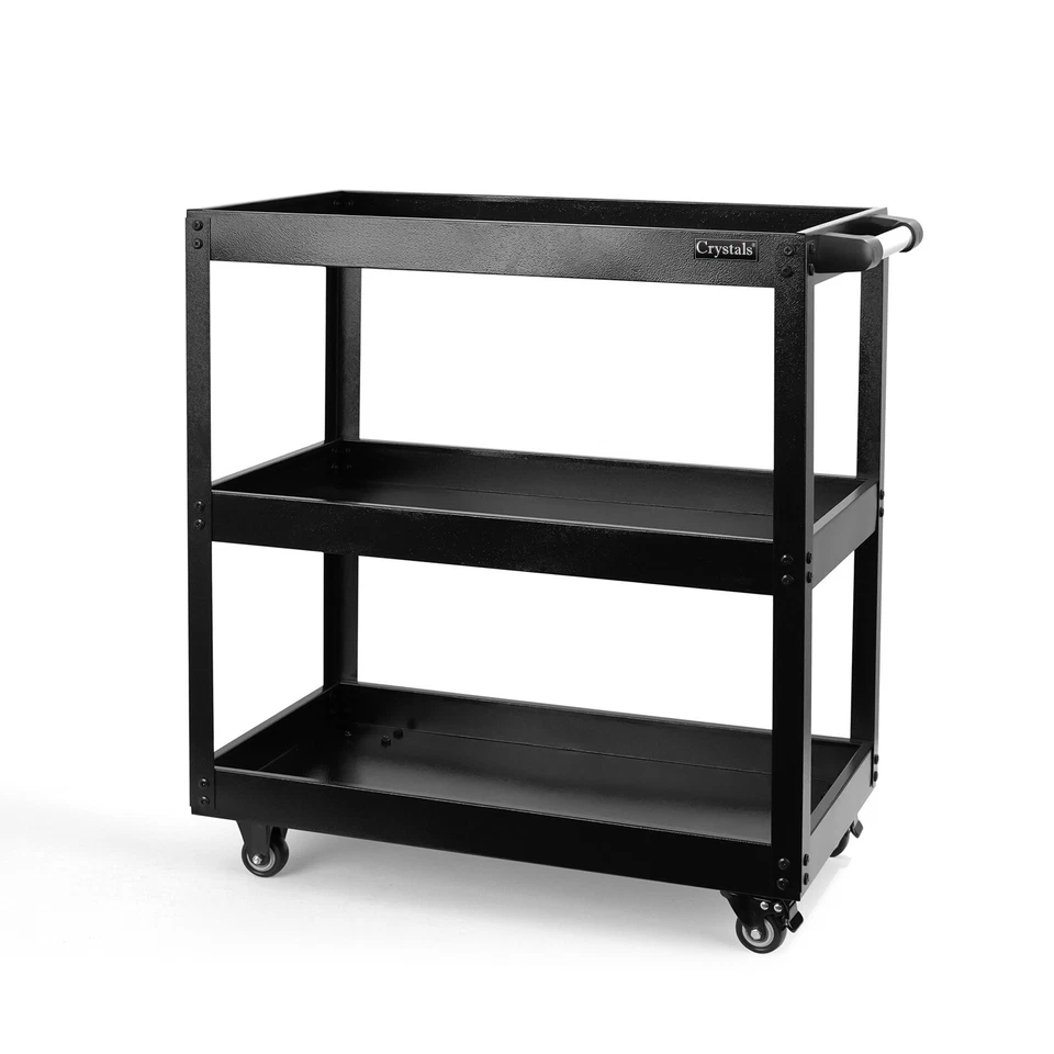 Tool Storage Heavy Duty Garage Trolley Workshop 3 Tier Wheel Cart DIY Black UK - Image 1 of 4