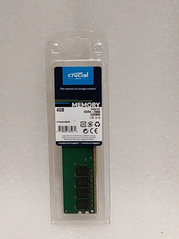 Crucial RAM 4GB DDR4 2666 MHz CL19 Desktop Memory CT4G4DFS6266 - Image 1 of 1