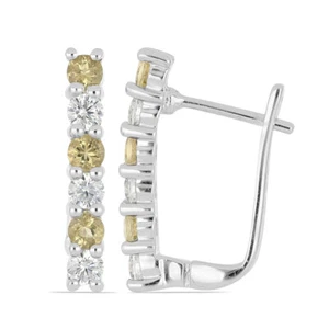 Noble 1,1 Quilates Honigquarz Pendientes 925 Plata Himmelblauer Topacio Con - Imagen 1 de 10