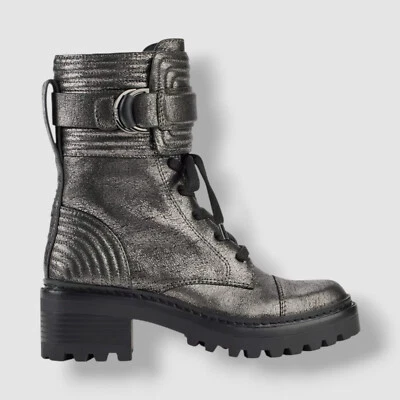 DKNY Women's Gray Basia Buckled Quilted Lug Sole Combat Boots Shoe Size 8 - Image 1 of 4