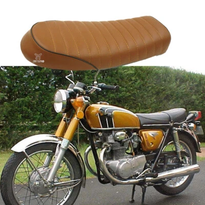 Коричневое сиденье для мотоцикла кафе гонщика горб плоское для Honda CB GB Suzuki Yamaha - Изображение 1 из 4