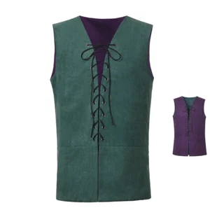 Mens Medieval Waistcoat Renaissance Reversible Vest Vikings Pirate Vest Lace-Up - Picture 1 of 26