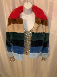 NWOT auth BLANK NYC size SMALL color block FAUX FUR jacket - Picture 1 of 9