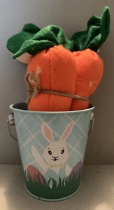 Blue 4” Easter Bucket with 3 Felt Carrots ~ Easter Decor - Picture 1 of 5