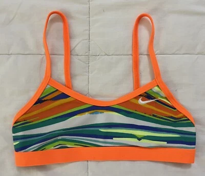 Nike Girls Bikini/Bathing Swim Suit Top Sz 24/8 Orange, Green, White Competition - Image 1 of 4