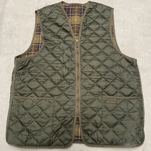 Barbour Quilted Waistcoat Mens 46 Green Plaid Lined Vest Outdoors Preppy Zip - Picture 1 of 10