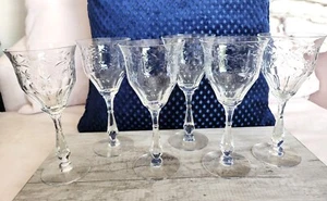 Tiffin Franziskaner 50er Jahre Delys geschliffen Kristall Weingläser Kelche Optik 6er Set - Bild 1 von 11