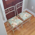 Vintage Mcm Pair Wrought Iron Patio Chairs Lovely Floral Seats Pale Green Frames