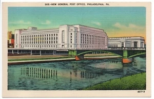 New General Post Office Philadelphia PA Scenic Bridge Linen Postcard Unposted - Picture 1 of 13