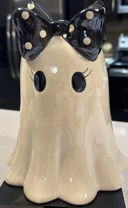 New Viral Ghost Black White Polka Dot Bow Halloween Figurine 9” X 7” Spooky Cute - Picture 1 of 7