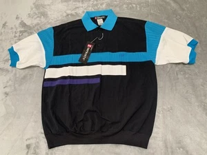 Vintage 90s Imprints Shirt Mens Medium Black Blue Colorblock Tony Soprano Pocket - Picture 1 of 10