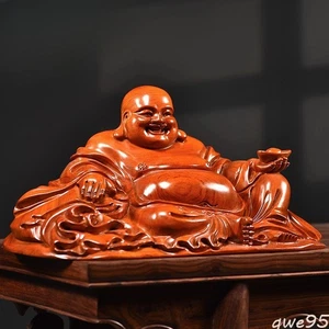 18cm Rosewood Carving Maitreya Buddha Ornament Solid Wood Handicraft Decoration - Picture 1 of 5