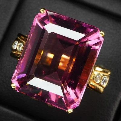 Anéis de ouro 24K de prata esterlina 23,36 ct 925 turmalina roxa rosada arrebatadora - Imagem 1 de 4