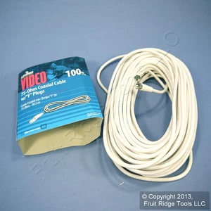 Leviton White 100' Coaxial Video Cable RG59 Plugs 75-Ohm F-Type Wire C5851-CW - Afbeelding 1 van 5