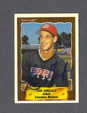 Luis Gonzalez signed 1990 Columbus Mudcats card
