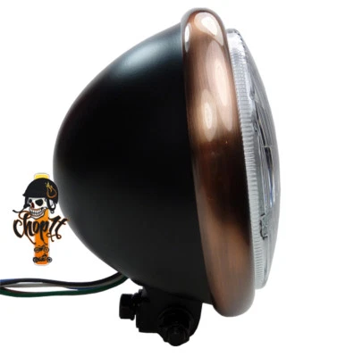 Hauptscheinwerfer Bates Style schwarz E geprüft Scheinwerfer Kupferring Motorrad - Bild 1 von 4