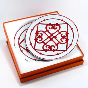 Hermes Dinner Plate Guadalquivir Red Tableware Dinnerware 2 set Dish New 10.5 in - Picture 1 of 12
