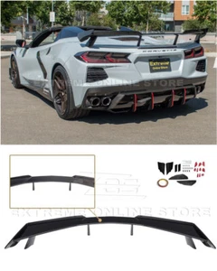 For 20-Up Corvette C8 | Gloss Rear Wing Spoiler & Carbon Fiber Add-On Wickers - Picture 1 of 12