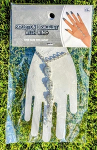 Rhinestone Sparkle Skeleton Skulls Chain Hand Bracelet w/Ring Jewelry Charm NIP - Picture 1 of 2