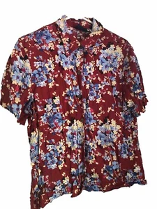Crazy Horse Shirt Liz Claiborne Xl Red Floral Button Down Blouse Vintage Rayón - Picture 1 of 6
