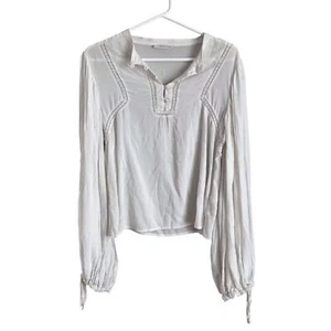 Anine Bing Women’s Medium White Plisse Blouse Boho Peasant Flowy Feminine FLAWS - Picture 1 of 11