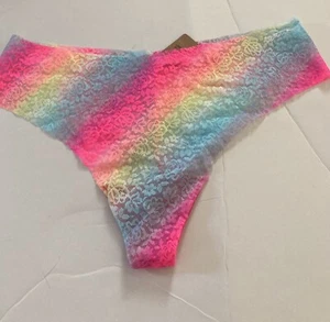 Victoria's Secret New Women Size XXL Pink Colorblock Sheer Lacey Thong Panty - Picture 1 of 6