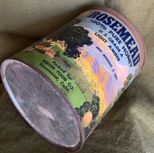 Vintage Honey Tin Can Beautiful Colors Southern California Mountain And Palms - Picture 1 of 5