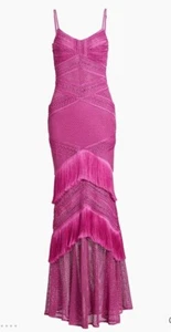 PatBo Sleeveless V-Neck Fringe Size 8 Maxi Dress Crocheted Knit Details Cerise - Picture 1 of 3