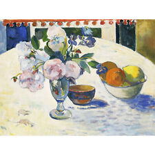 Paul Gauguin Flowers And A Bowl Of Fruit On A Table Large Art Print 18X24"