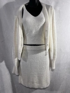 Freshman 1996 Women’s Size M/L 3 PCs Set Skirt Fuzzy White Cardigan Tank W/tags - Picture 1 of 19