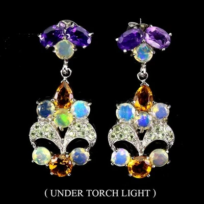 925 Sterling Silver Earrings Pear Citrine Amethyst Fire Opal Peridot Gemstone - Image 1 of 4