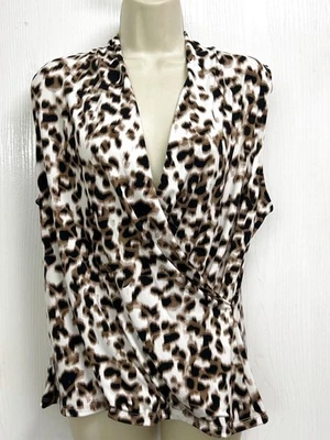 Blusa Top TAHARI Talla XL Elegante Estampado Animal Sin Mangas Sobrepelliz Informal NUEVA Foto 1 de 2