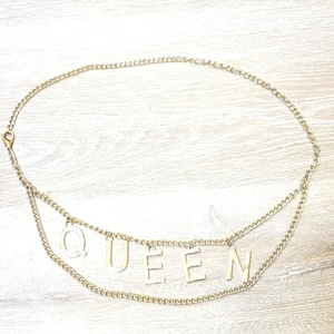 Gold 'Queen' Necklace Chain Belt Fashion - Picture 1 of 3