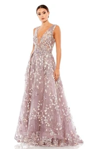 NWT Mac Duggal Sz 10 Lilac Floral Embroidered Illusion V-Neck Sleeveless Formal - Picture 1 of 3