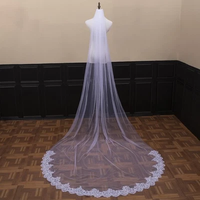 1 Tier Wedding Veil Lace Edge Long Bridal Veils,Cathedral Veils for Brides - Image 1 of 4