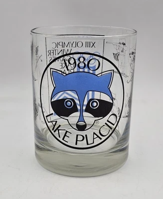 Vaso de whisky de los Juegos Olímpicos de Lake Placid 1980 ~ mapache ¡Excelente RARO! Foto 1 de 4