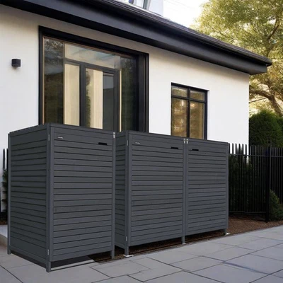 FAIRPREIS-DESIGN Mülltonnenverkleidung Holz bis 240L mit Rückwand in anthrazit Adria24 3 Tonnen