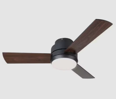 42" Indoor Black Wooden Industrial Ceiling Fan Light w/ Integrated LED & Remote - Image 1 of 4