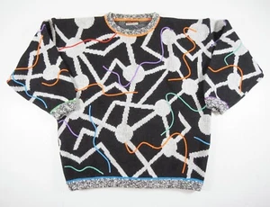 Vintage Esprit Sweater Womens Medium Black Knit Crewneck Pullover 90s Abstract - Picture 1 of 10