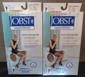 Lot of 2 JOBST UltraSheer Thigh High Closed Toe 8-15mmHg Bronze Large Lace Band - Picture 1 of 4