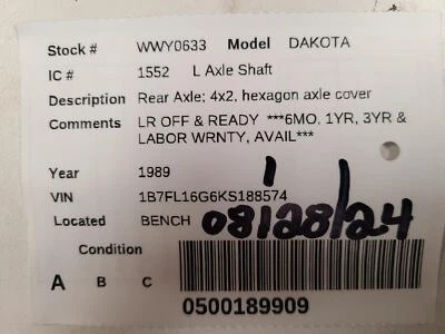 Used Rear Drive Axle Shaft fits: 1989 Dodge Dakota Rear Axle 4x2 hexagon axle co - Изображение 1 из 4