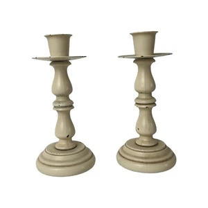 Ivory Tapered Candle Stick Holders 6" Cottage Core Farm House VINTAGE Shabby Set - Picture 1 of 9