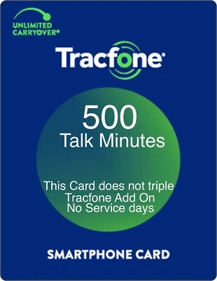 TracFone 500 Minutes Prepaid Add On Refill Card, Only For Smartphones. - Image 1 of 3