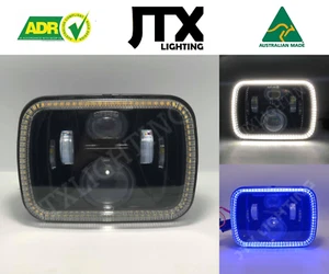 1 Pair, Black LED JTX Headlights, 5x7", White and Blue Halo, suits F250 - Picture 1 of 12