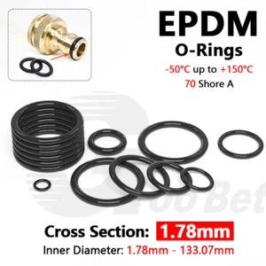 Hose Pipe Connector Seals EPDM 70 O-rings 1.78mm Cross Section 1.78-133.07 mm ID - Picture 1 of 85